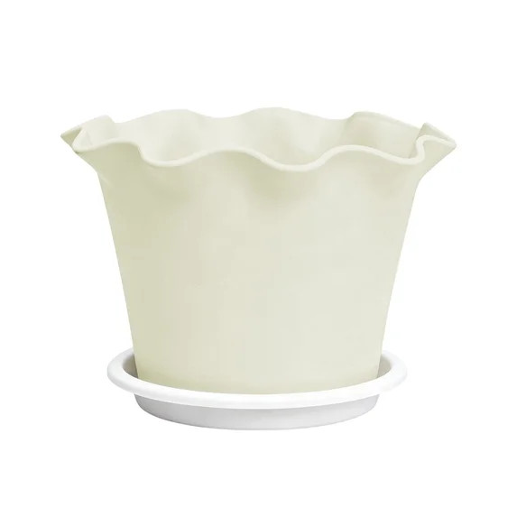 Ruffled Small Plant Pots with Drainage Holes and Saucers, Plastic Scalloped Flower Pots for Indoo... | Walmart (US)