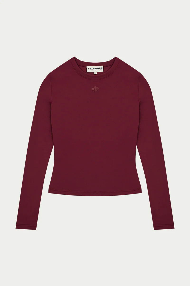 SCULPTING STRETCH LONG SLEEVE TOP - BURGUNDY | The Couture Club