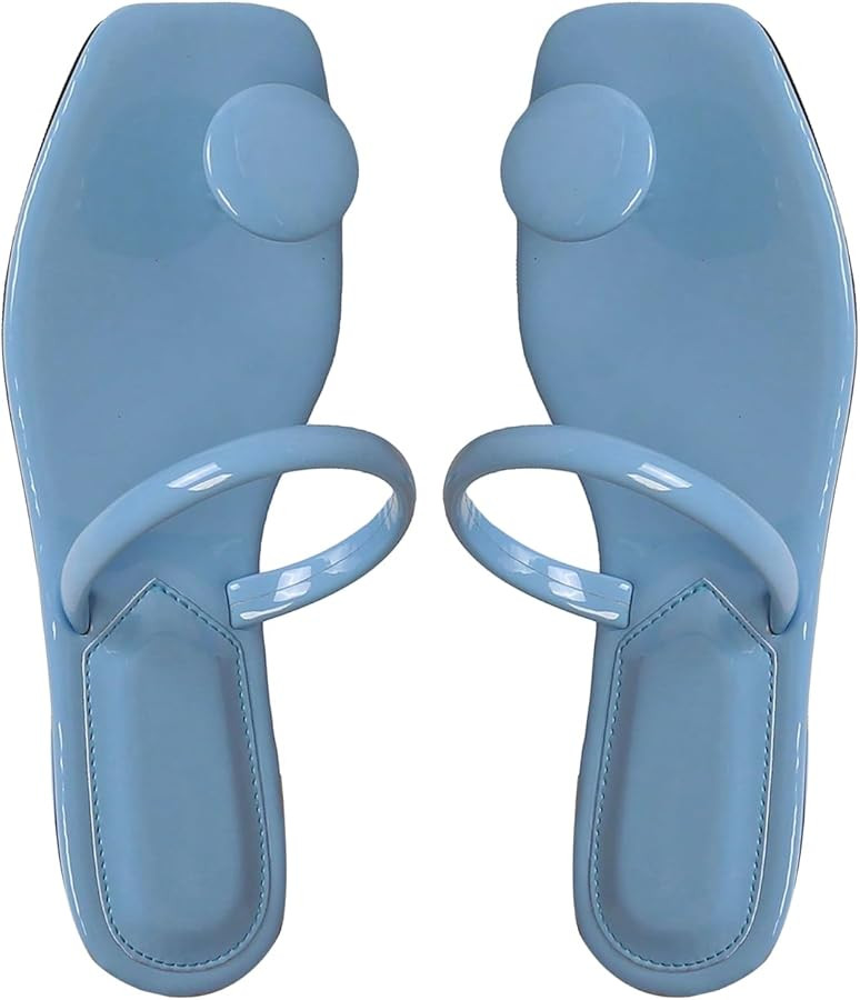 SweatyRocks Women's PU Leather Open Square Toe Thong Sandals Round Decor Outdoor Flat Sandals | Amazon (US)