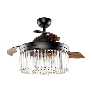 Parrot Uncle 42 in. Indoor Black Crystal Retractable 3-Blade Ceiling Fan with Light Kit and Remot... | The Home Depot