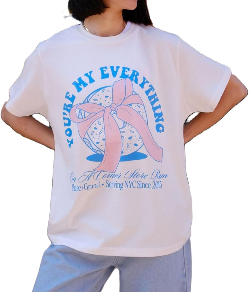 Women Graphic Oversized Tee Y2k Fruit Print Short Sleeve White Top Crewneck Cute Aesthetic Tee Sh... | Amazon (US)