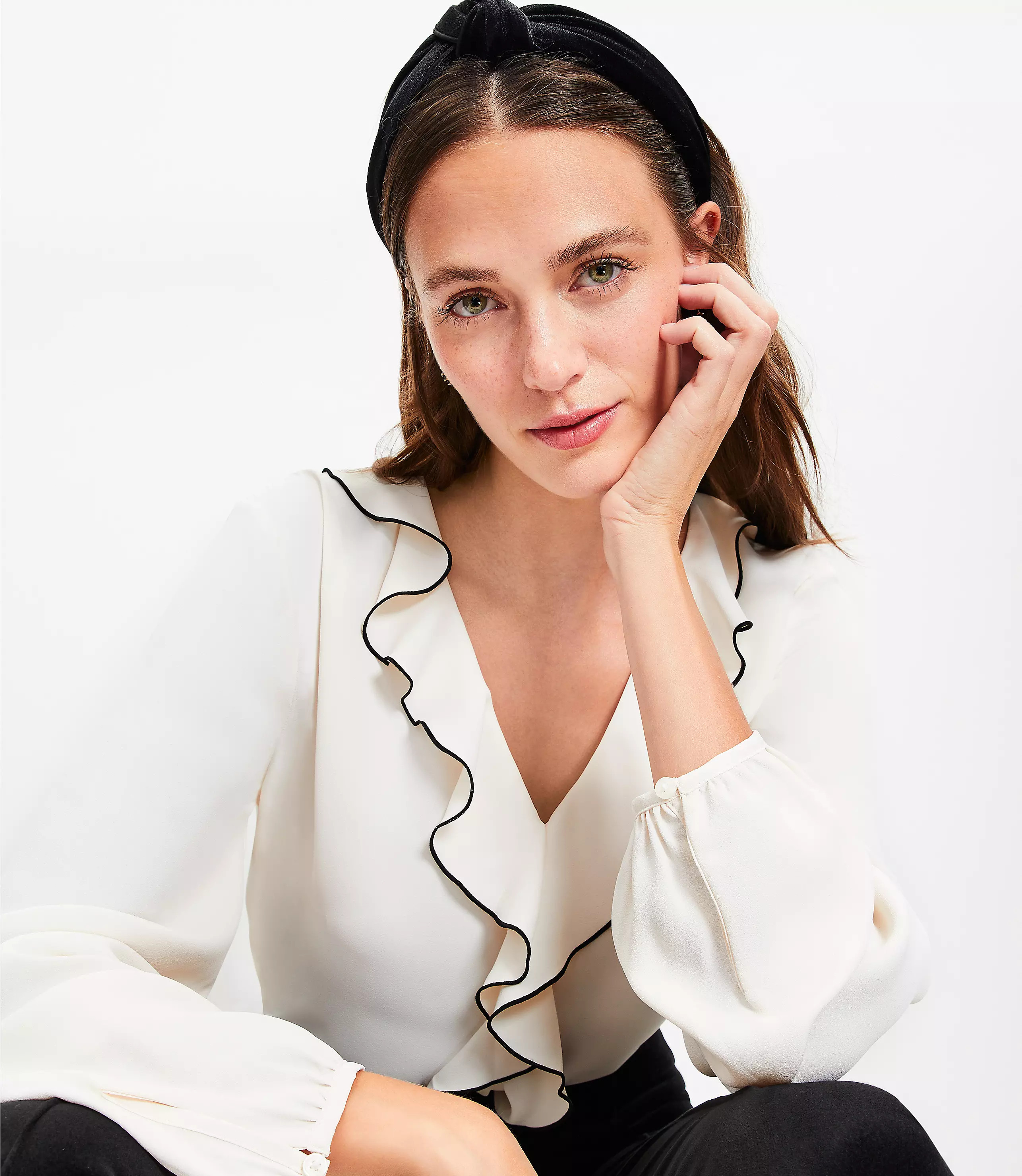 Contrast Cascade Ruffle Blouse | LOFT