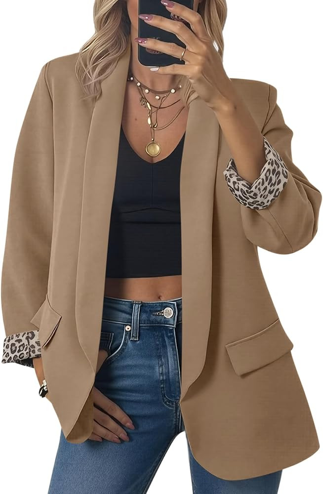 Cicy Bell Womens Business Casual Blazer Shawl Collar Work Long Sleeve Leopard Open Front Oversize... | Amazon (US)