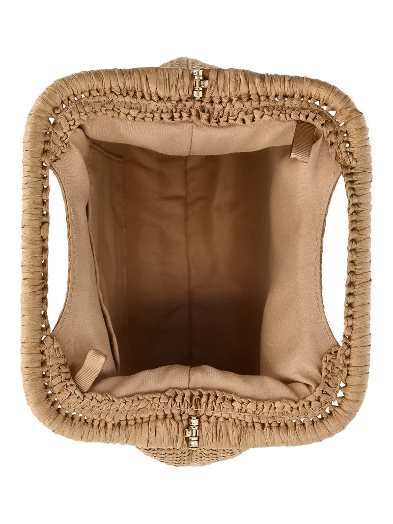 Time and Tru Women's Embroidered Straw Frame Clutch Handbag, Natural | Walmart (US)