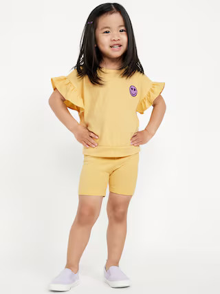 Printed Short-Sleeve Ruffle Top and Biker Shorts Set for Toddler Girls | Old Navy (US)