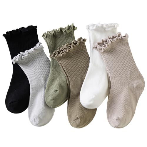 Velice Baby Girls Ruffle Socks Infant Toddler Girls Frilly Dress Cute Crew Socks 6 Pairs(Assorted Color B, 1-3T) | Amazon (US)