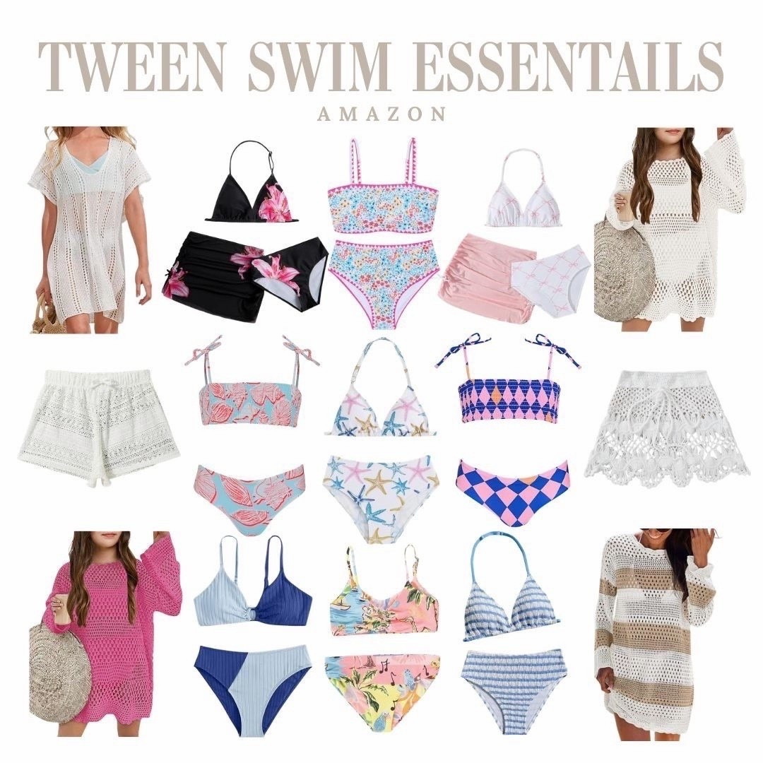 Quick Amazon tween swim finds that my girls ordered. Maggie loves her starfish one. Higher waisted bottoms.