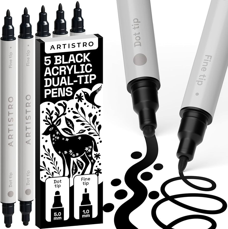ARTISTRO 5 Black Acrylic Paint Markers for Rock, Fabric, Wood, Glass, Craft, Decoration - Dual-Ti... | Amazon (US)