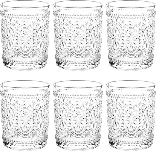 Bekith 6 Pack Drinking Glasses, 9.5 oz Romantic Water Glasses Tumblers, Heavy Duty Vintage Glassw... | Amazon (US)