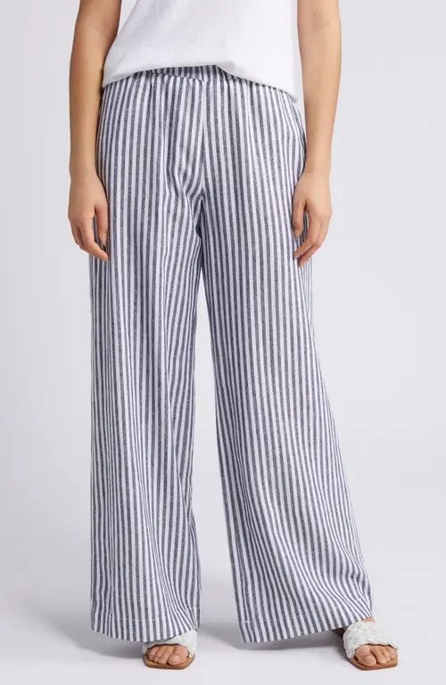 caslon(r) Stripe Wide Leg Linen Blend Pants in Navy- White Brianne Stripe at Nordstrom, Size Larg... | Nordstrom