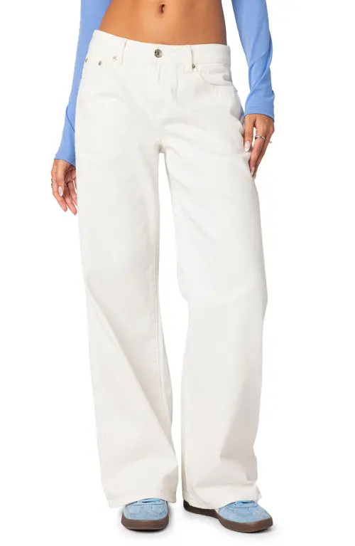 EDIKTED Roman Slouchy Low Rise Wide Leg Jeans in White at Nordstrom, Size Small | Nordstrom