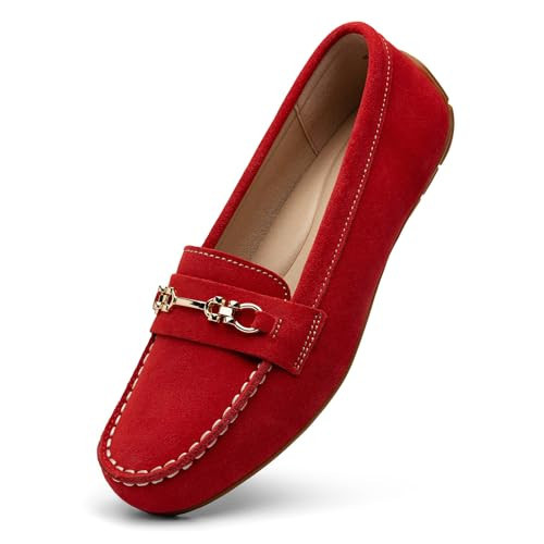 KORDAL Women's Comfortable & Lightweight Red Suede Leather Loafers Slip-Ons Driving Mocs Walking Shoes Cute Business Casual Dress Shoes Work Flats for Women 9.5 M US | Amazon (US)