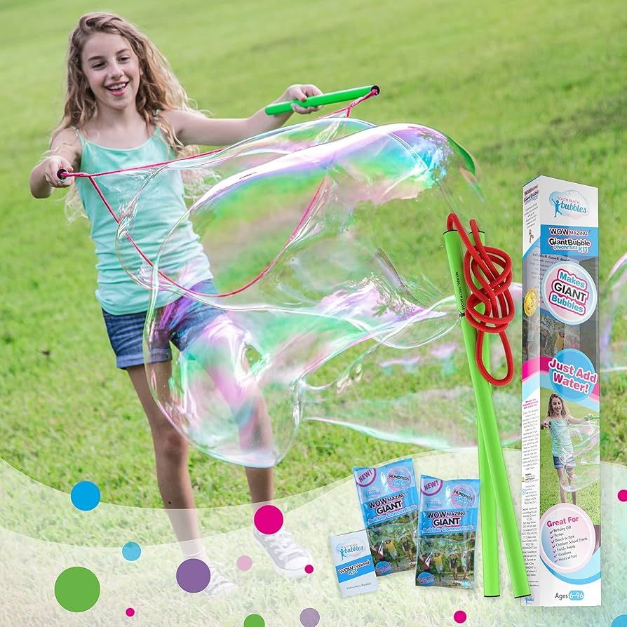 WOWmazing Giant Bubble Wands Kit: (4-Piece Set) | Incl. Wand, Big Bubble Concentrate and Tips & T... | Amazon (US)