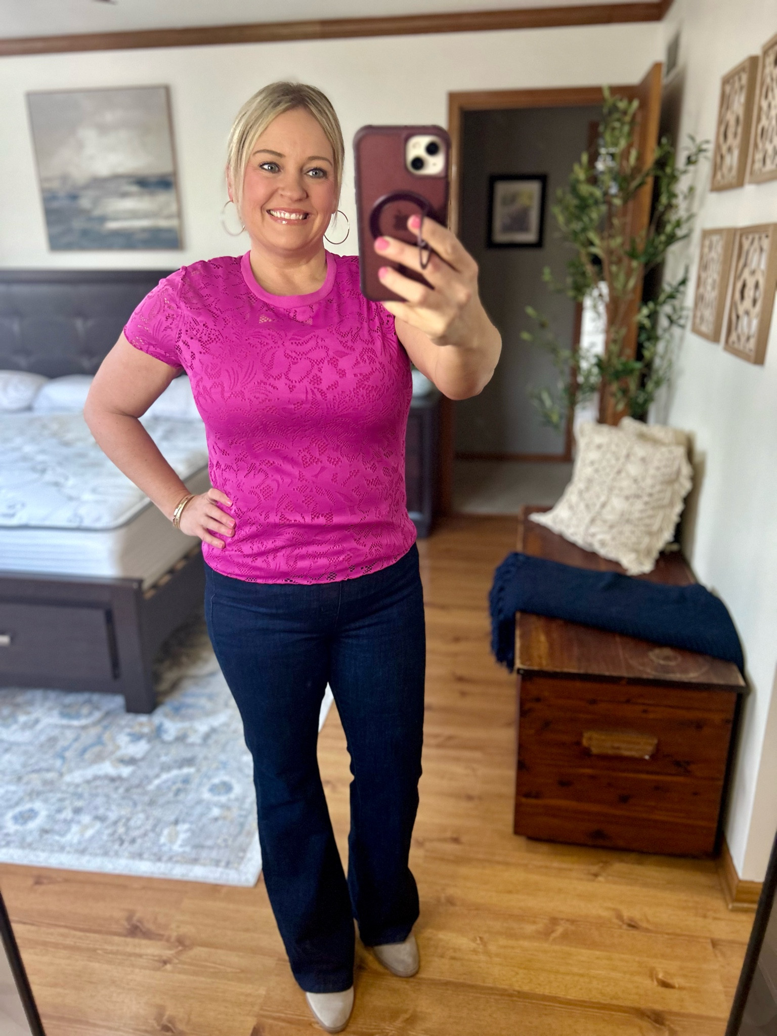 The color of this lace top is beautiful! Dresses up a simple pair of denim!

#LTKStyleTip #LTKBeauty #LTKOver40