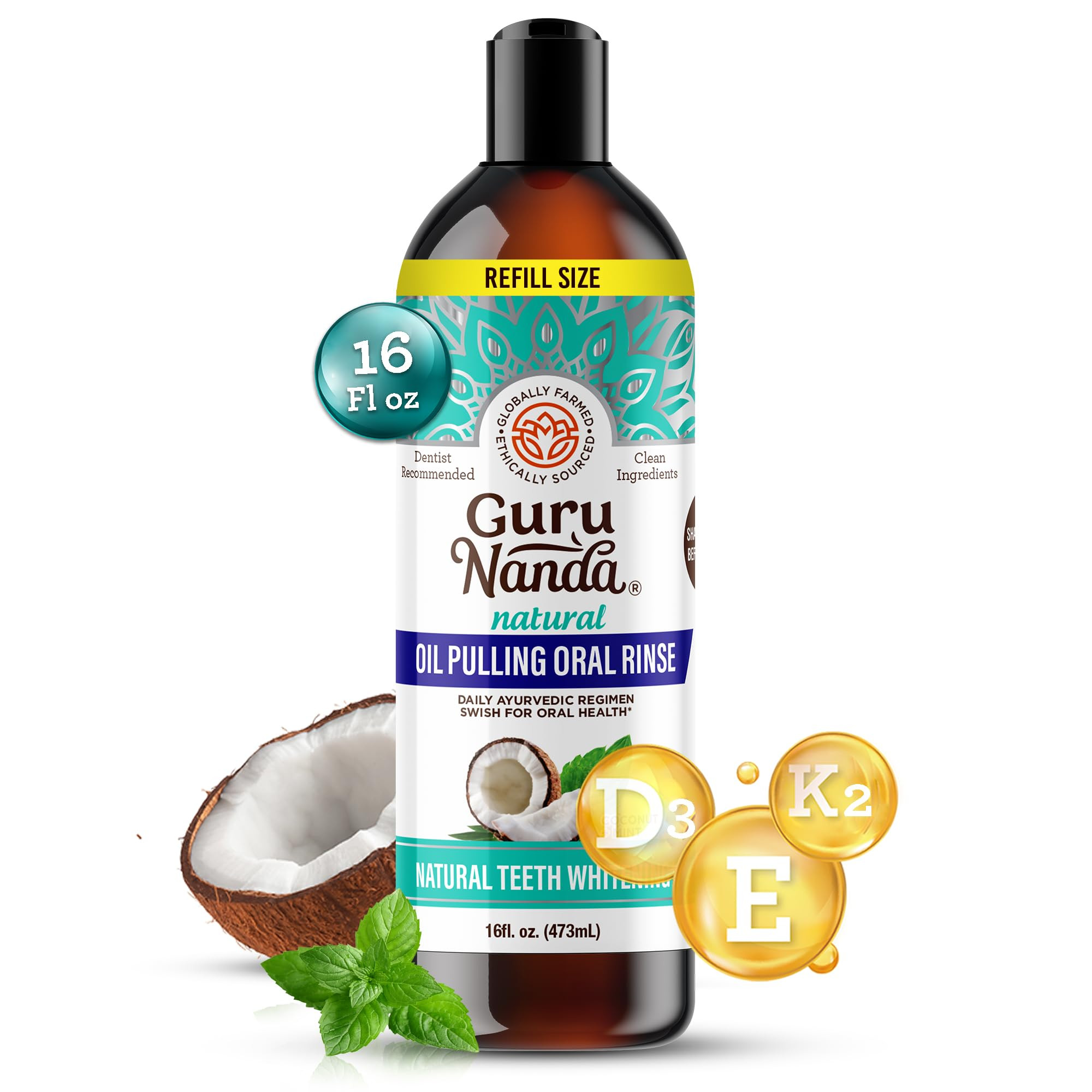 GuruNanda Coconut Oil Pulling, Fresh Breath & Whitening Mouthwash, 7 Essential Oils & Vitamins fo... | Amazon (US)