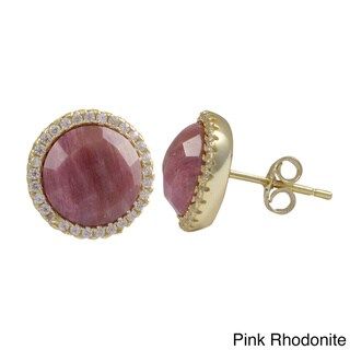 Luxiro Gold Finish Sterling Silver Semi-precious Gemstone Circle Stud Earrings (Pink - Pink - Rhodol | Bed Bath & Beyond