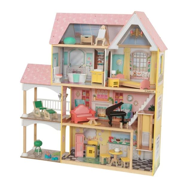 KidKraft Lola Mansion Wooden Dollhouse with 30 Accessories | Walmart (US)