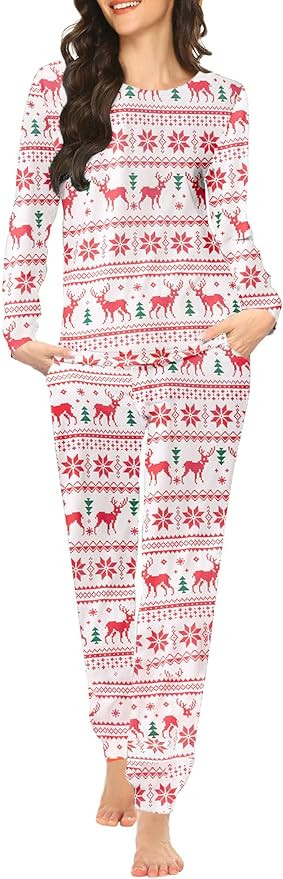 Ekouaer Womens Pajama Set Long Sleeve Sleepwear Star Print Nightwear Soft Pjs Lounge Sets with Po... | Amazon (US)