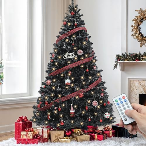 YITAHOME 7.5ft Prelit Black Halloween Artificial Christmas Tree with Remote Control, Hinged Christmas Tree Pine Tree for Home, Office, Party Decoration with 1600 Branch Tips and 550 Lights | Amazon (US)