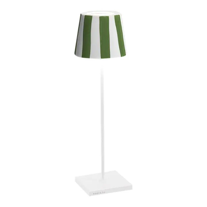 Zafferano Poldina Lido Table Lamp with Green Striped Shade | Chairish