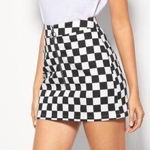 O-Ring Zipper Checkered Skirt | SHEIN