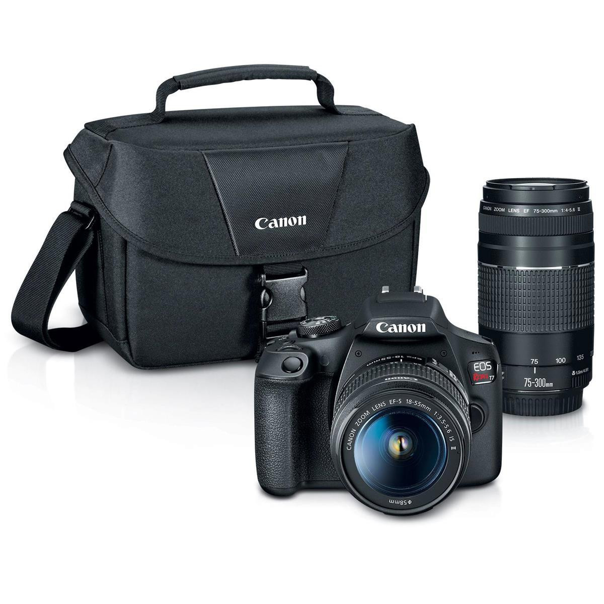 Canon Eos Rebel T7 Dslr Camera Ef-s 18-55mm and Ef 75-300mm Double Zoom Lens Kit - Black | Macy's