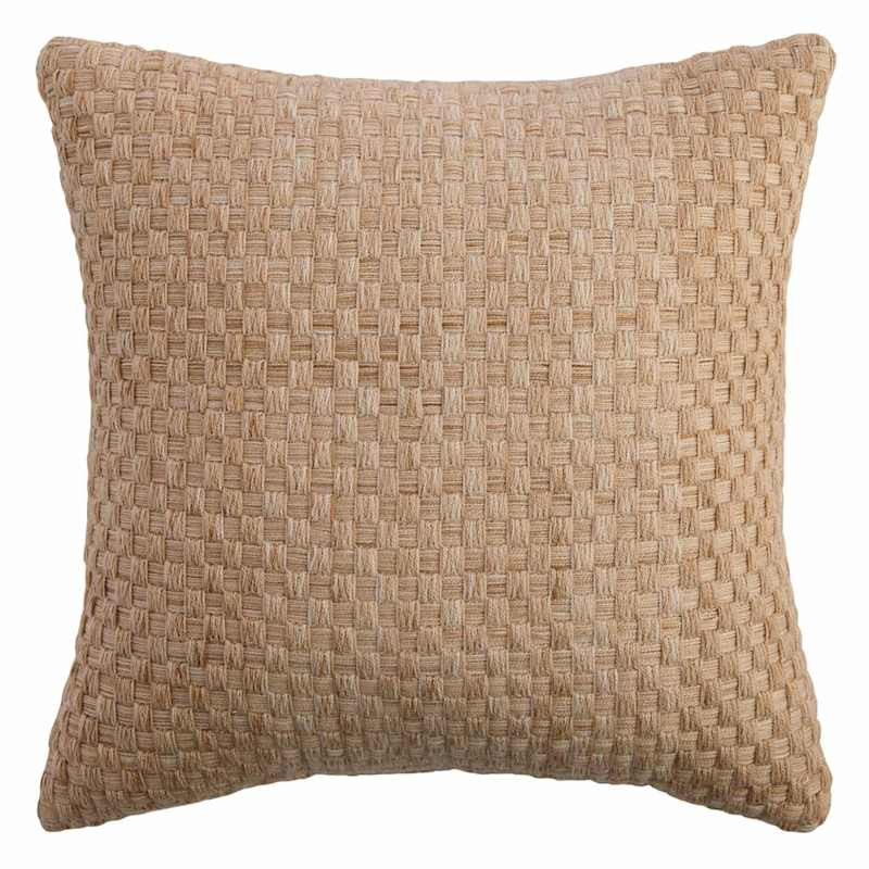 Natural Textured Grid Woven Square Outdoor Throw Pillow, 18" | At Home