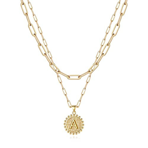 Yoosteel Christmas Gifts for Women, Gold Initial Necklaces for Women Stocking Stuffers 14K Gold Plated Letter A Initial Layered Necklaces Paperclip Link Chain Necklace Birthday Gifts | Amazon (US)