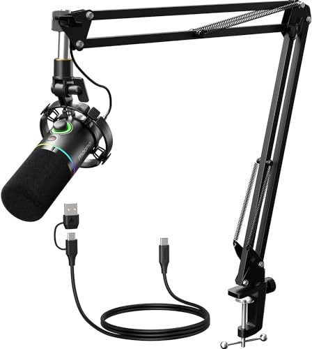 MAONO XLR/USB Dynamic Microphone Kit, RGB Podcast Mic with Software, Mute, Gain Knob, Volume Control, Boom Arm for Streaming, Gaming, Voice-Over, Recording-PD200XS Black | Amazon (US)