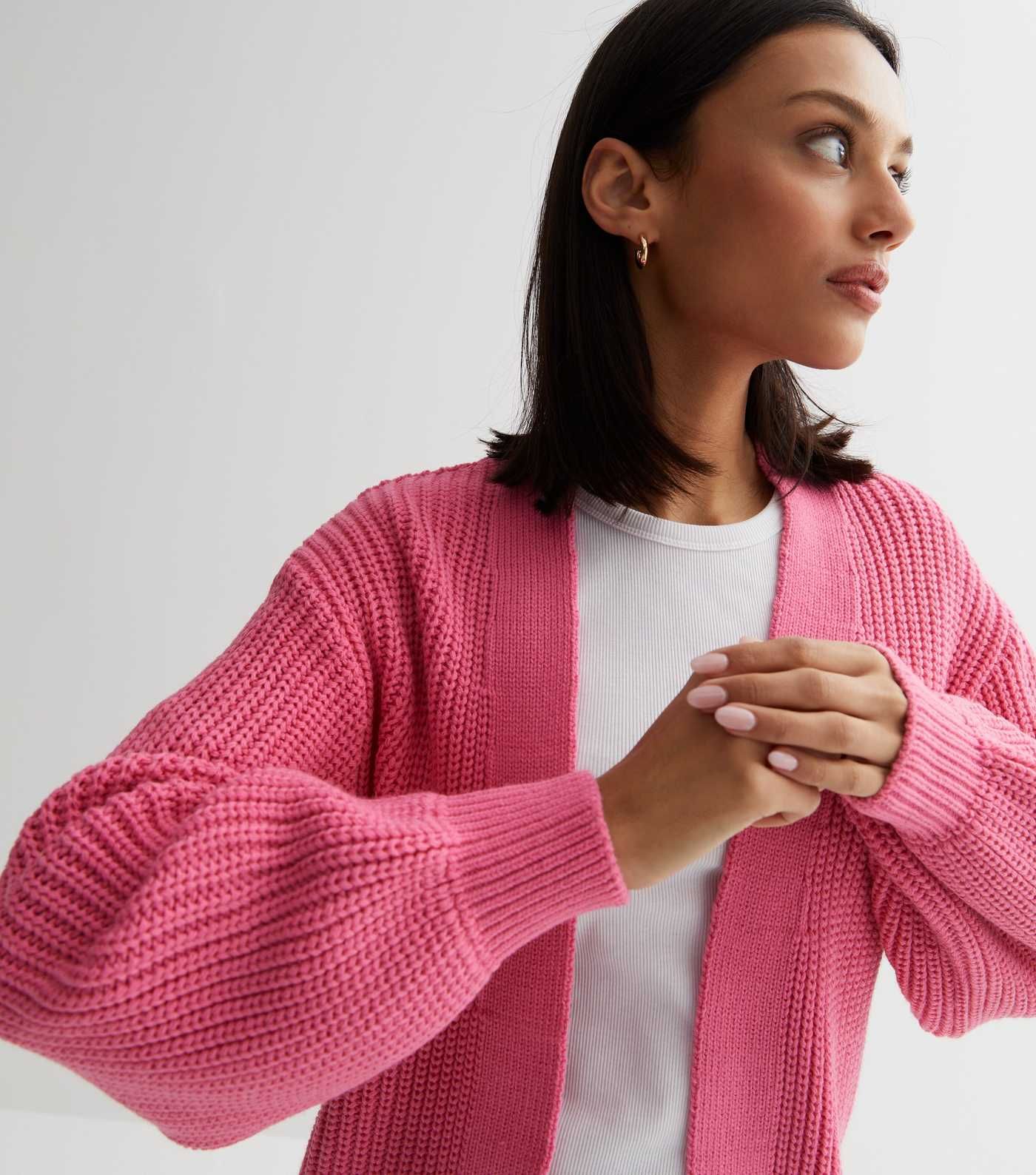 Pink Stitch Knit Balloon Sleeve Cardigan
						
						Add to Saved Items
						Remove from Saved ... | New Look (UK)