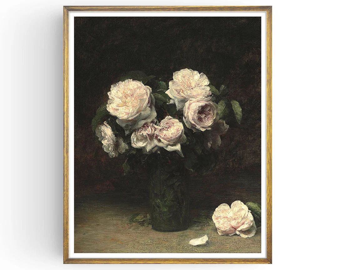 Roses Painting - Vintage Flower Print - Antique Botanical - Farmhouse Decor - Floral Oil Painting... | Etsy (US)