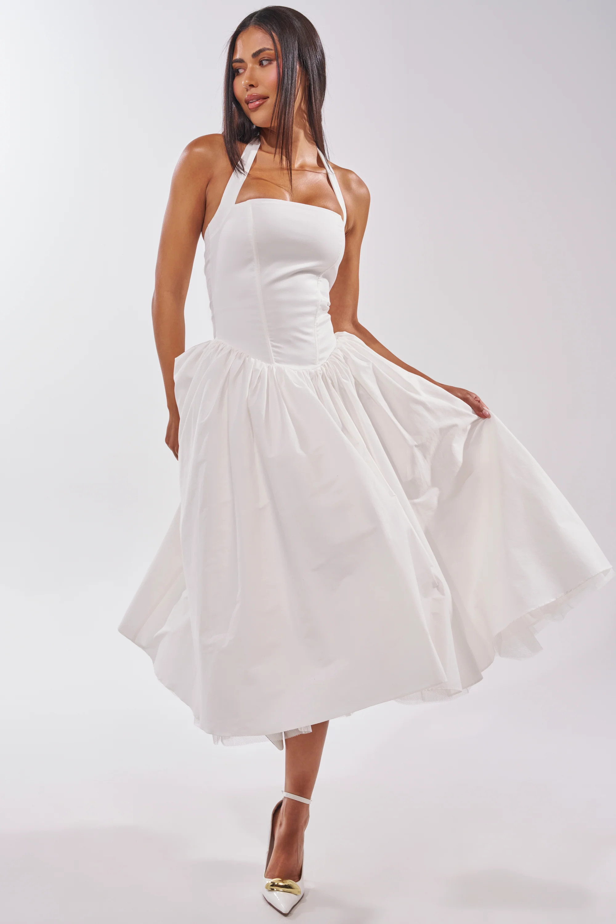 SUNDAY AFTERNOON POPLIN MIDI DRESS IN WHITE | AKIRA