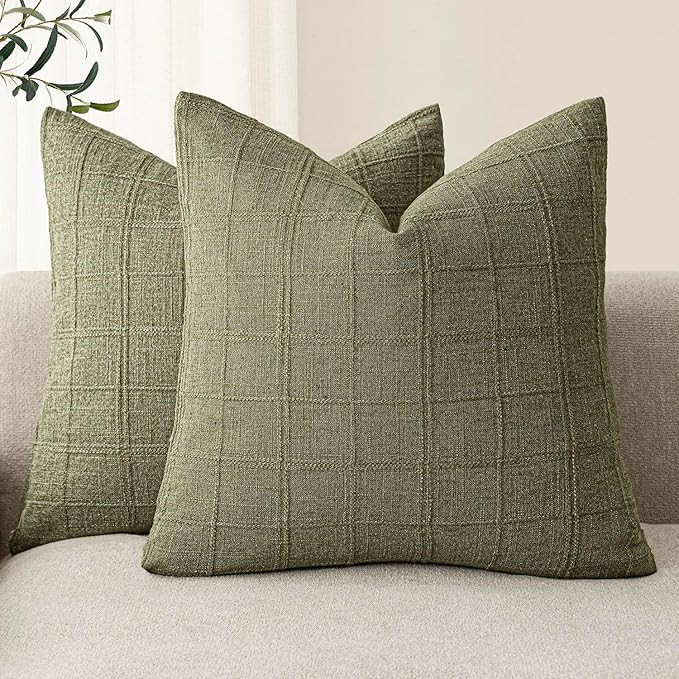 Foindtower Set of 2 Decorative Linen Check Throw Pillow Covers Neutral Farmhouse Vintage Cushion ... | Amazon (US)