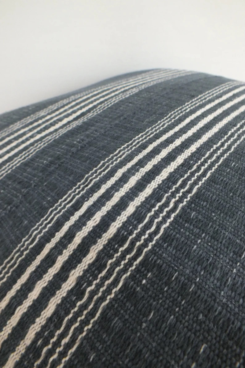 Handwoven Hmong Pillow Cover, Black and White Striped Throw Cushion (22" x 22") Home decor | Etsy (Global)