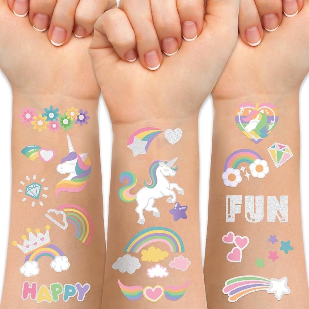 Temporary Tattoo for Kids Unicorn Rainbow Flower Cute-118 Glitter Styles Crown Swan Metallic Wate... | Amazon (US)