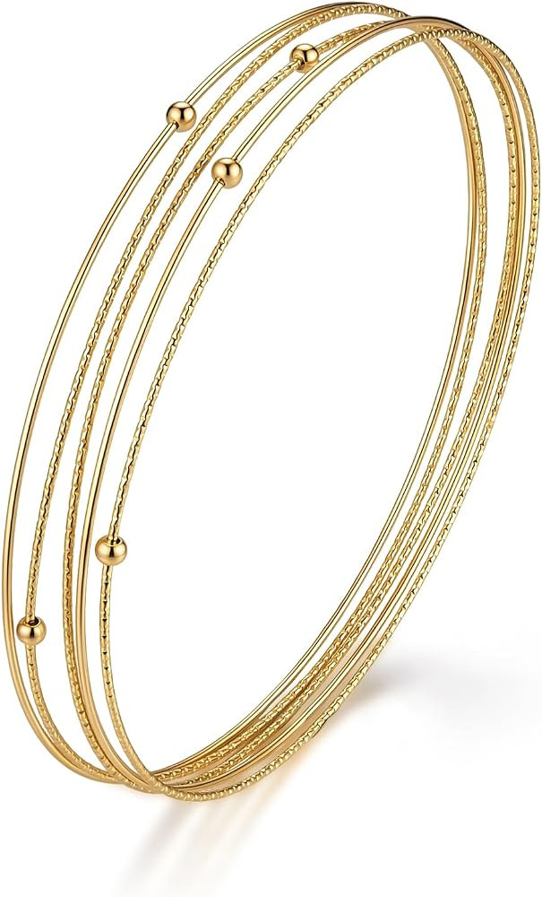 Waterproof Bangle Bracelet for Women | 14K Gold Plated Classic Lightweight Stacking Stainless Ste... | Amazon (US)