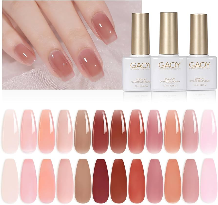 GAOY 15 Pcs Jelly Gel Nail Polish Kit, Sheer Nude Pink Colors Gel Polish Set with Glossy & Matte ... | Amazon (US)