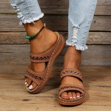 Brown Women Flip Flops Women's Ladies Fashion Casual Sandals Wedges Shoes Outdoor Slippers Size 5.5 | Walmart (US)
