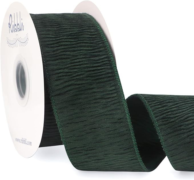Ribbli Dark Green Crinkled Velvet Wired Ribbon 2.5 Inch Velvet Christmas Ribbon for Gift Wrapping... | Amazon (US)