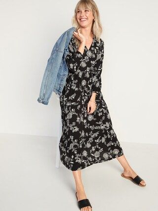 Floral-Print Tiered-Hem Midi Swing Dress for Women | Old Navy (US)