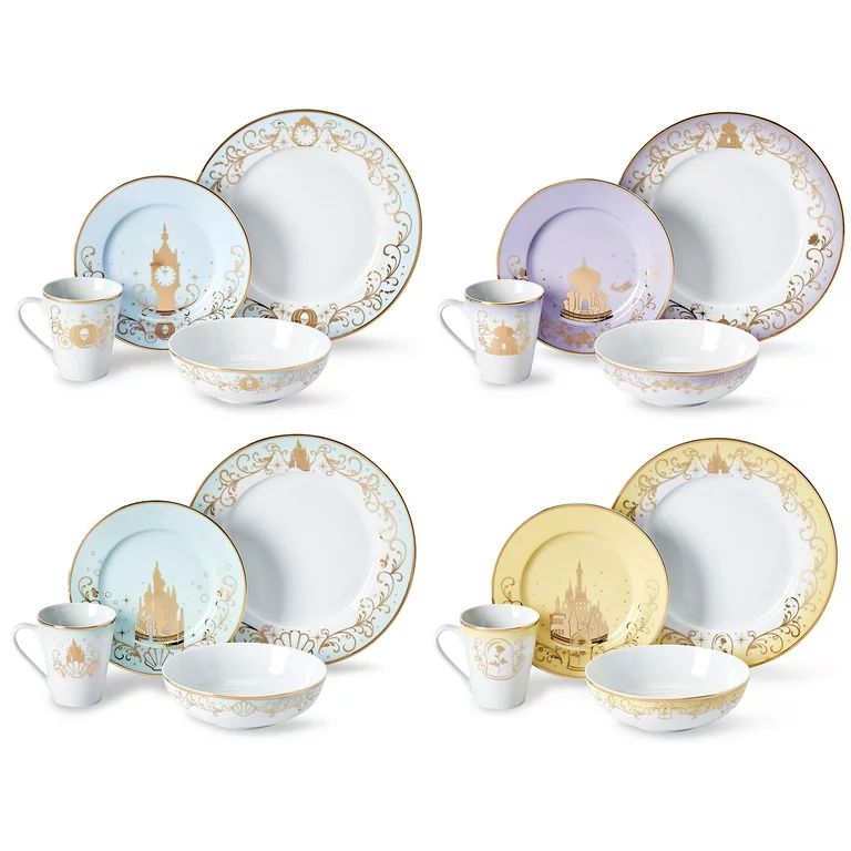 Disney Princess 16-Piece Dinnerware Set | Cinderella, Jasmine, Ariel, Belle | Walmart (US)