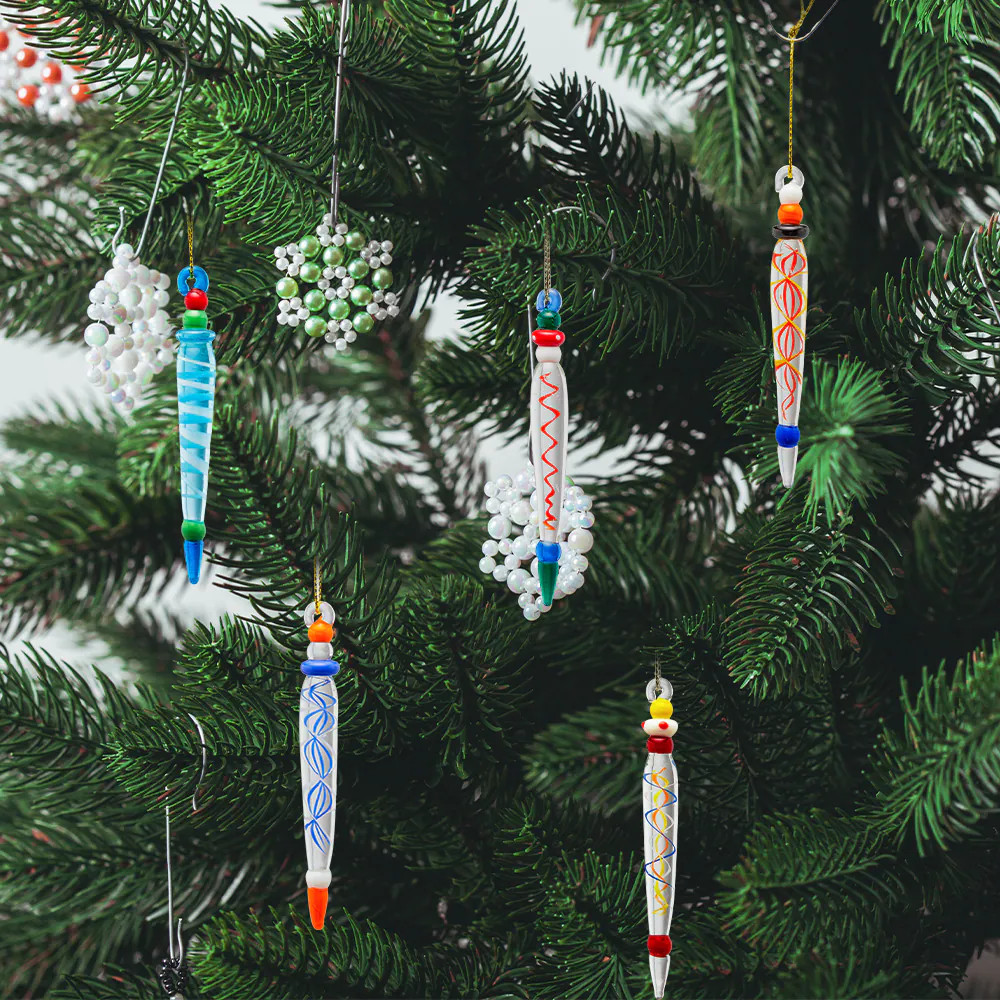 Joyfy 12 Pcs Colorful Glass Icicle Ornaments with Crystal Line for Christmas Tree Decorations | 10103P | Lowe's