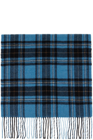 GANNI - Blue Check Scarf | SSENSE