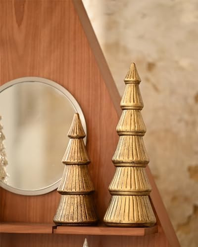 WONDROUS' DECO Christmas Tree Figurine Gold Wooden, Tree Figurines Decorative for Tabletop, Small... | Amazon (US)