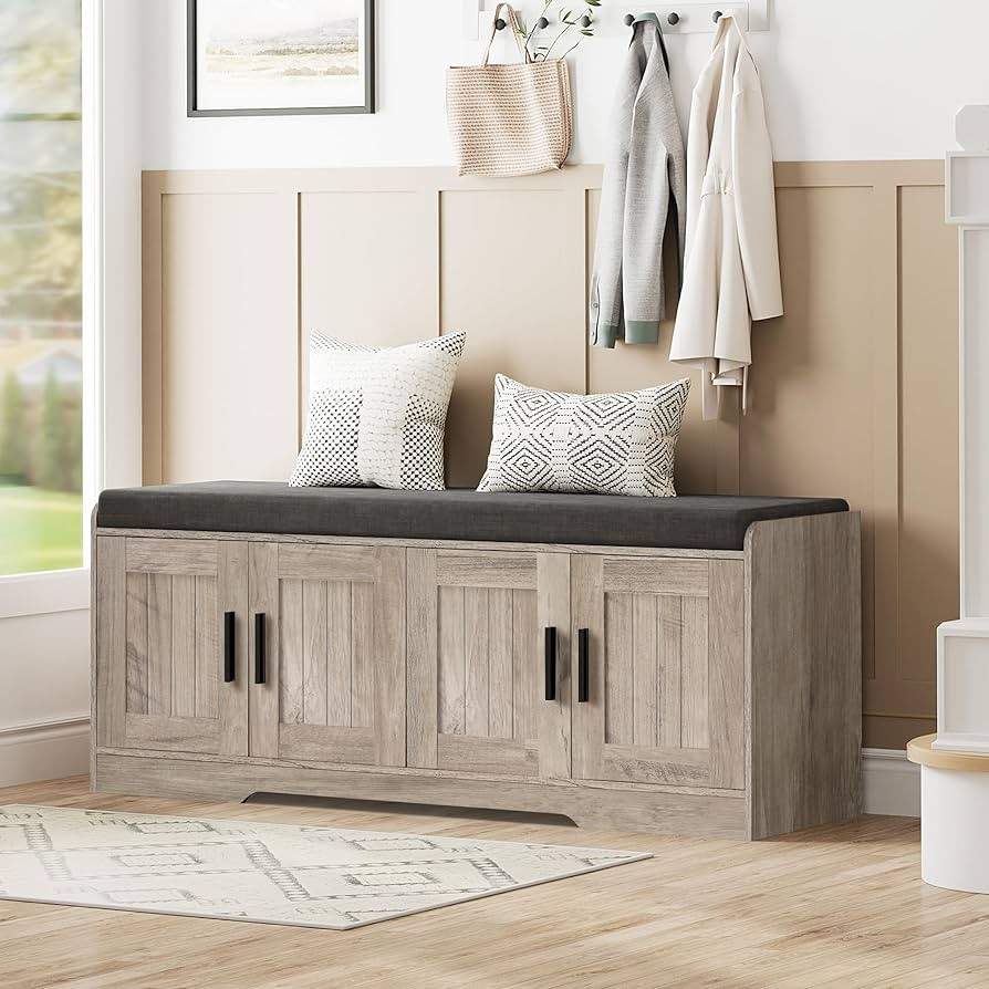 Homleke 2-Tier Storage Bench, Shoe Bench with Thickened Padded Seat Cushion, Entryway Bench with ... | Amazon (US)
