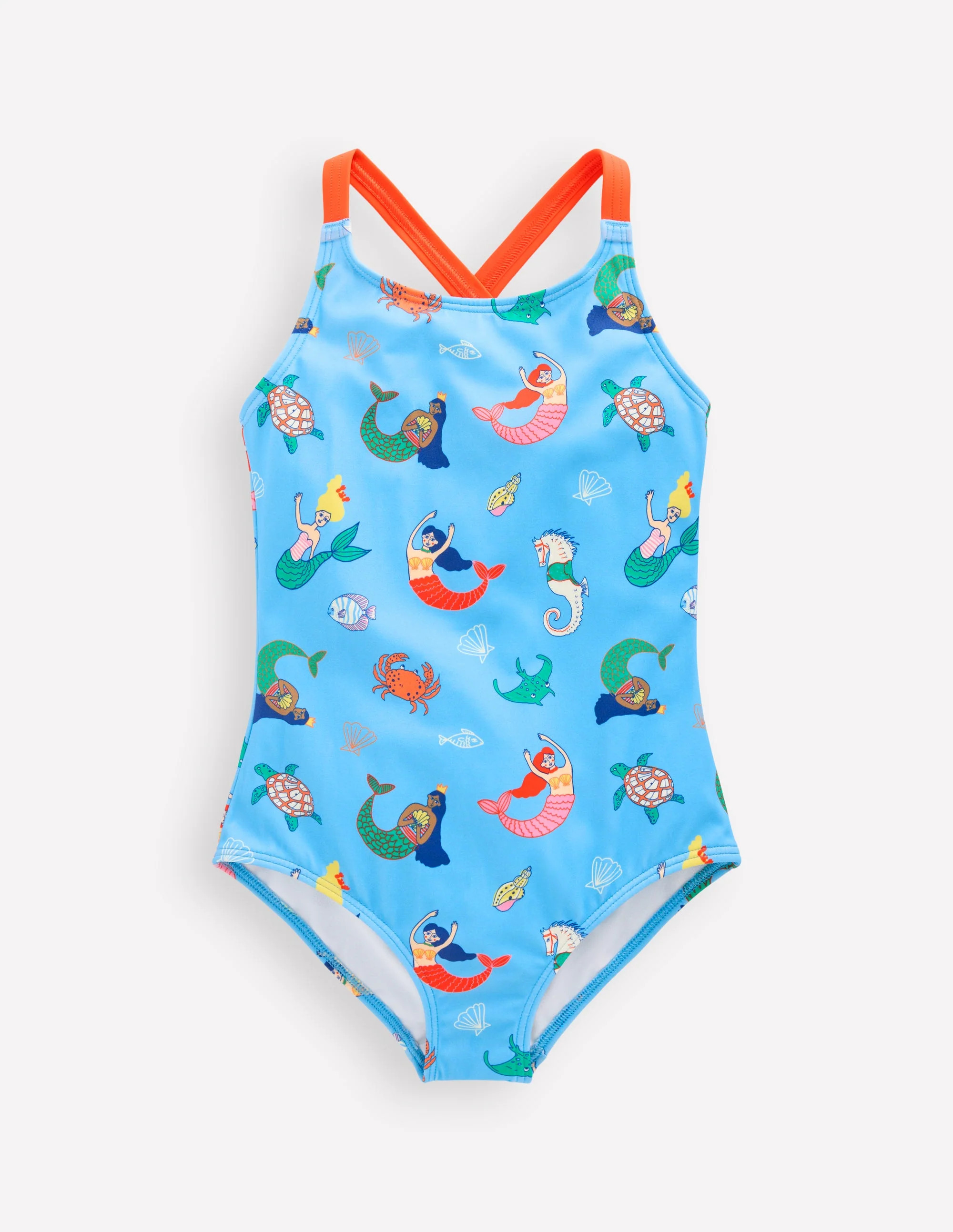 Cross-back Printed Swimsuit-Cabana Blue Mermaids | Boden (US)