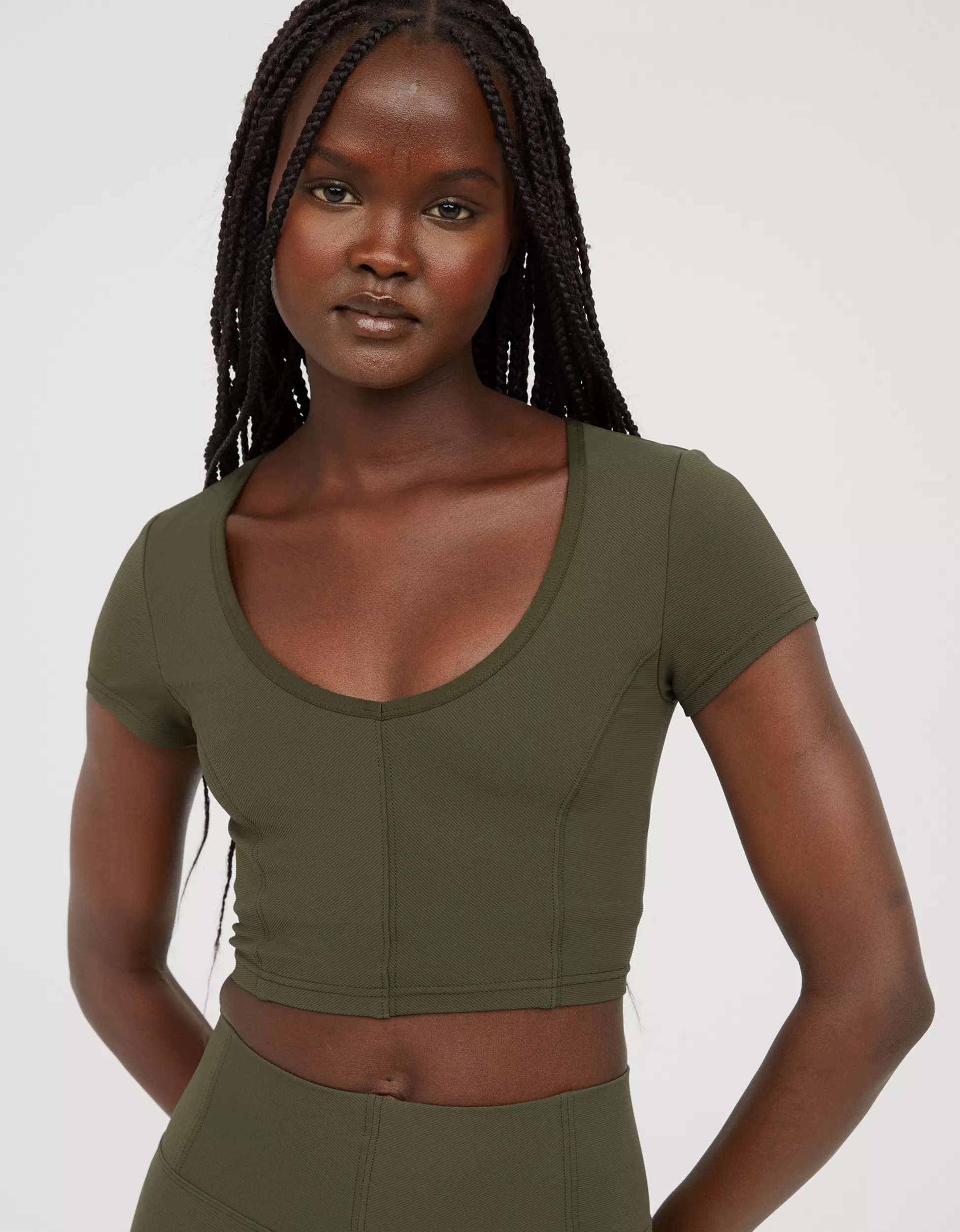 OFFLINE By Aerie Goals Ribbed V Neck T-Shirt | Aerie