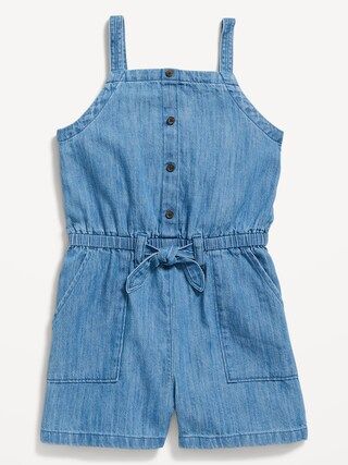 Sleeveless Tie-Front Jean Utility Romper for Girls | Old Navy (US)