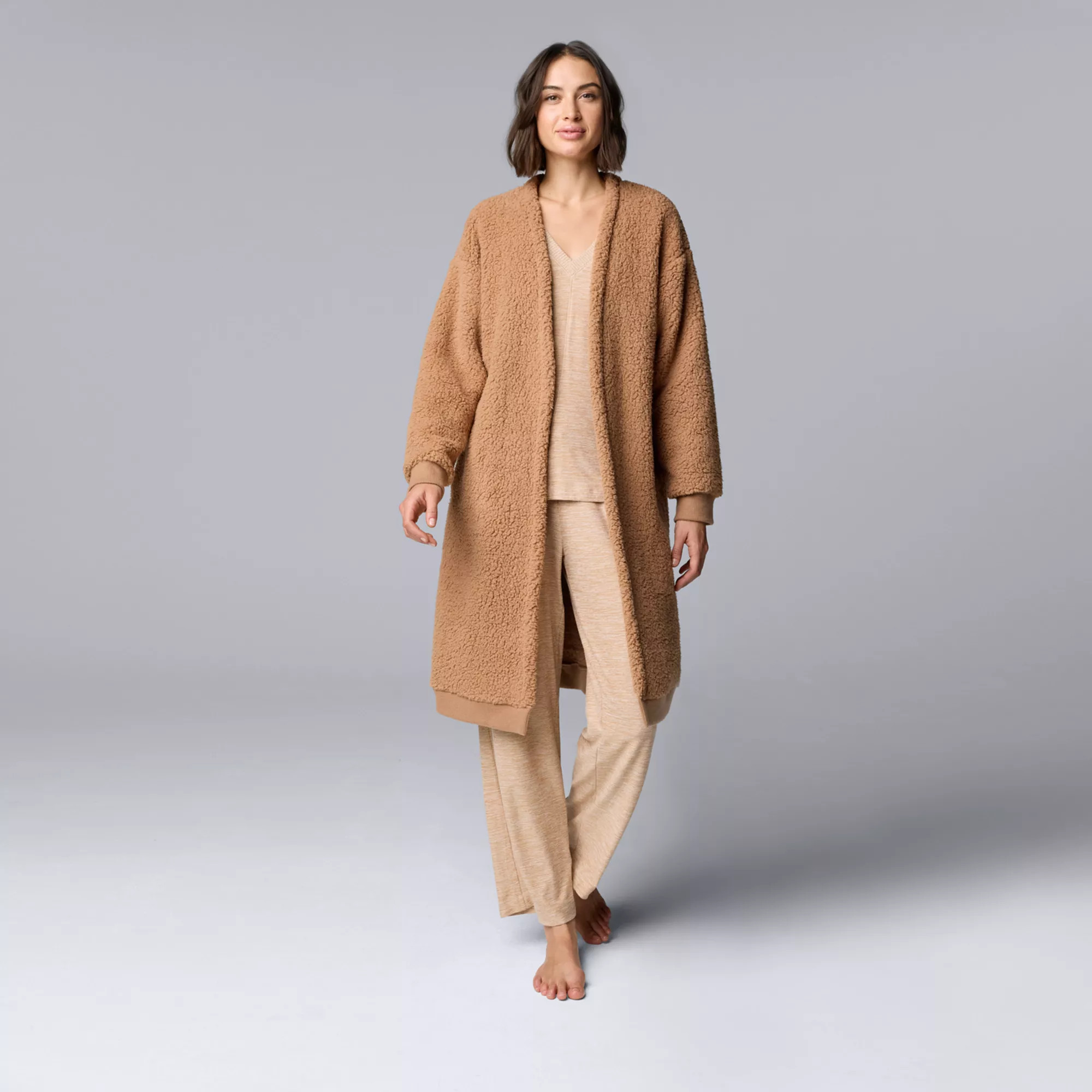 Women's Simply Vera Vera Wang Plush Sherpa Long Sleeve Open Front Cardigan | Kohl's