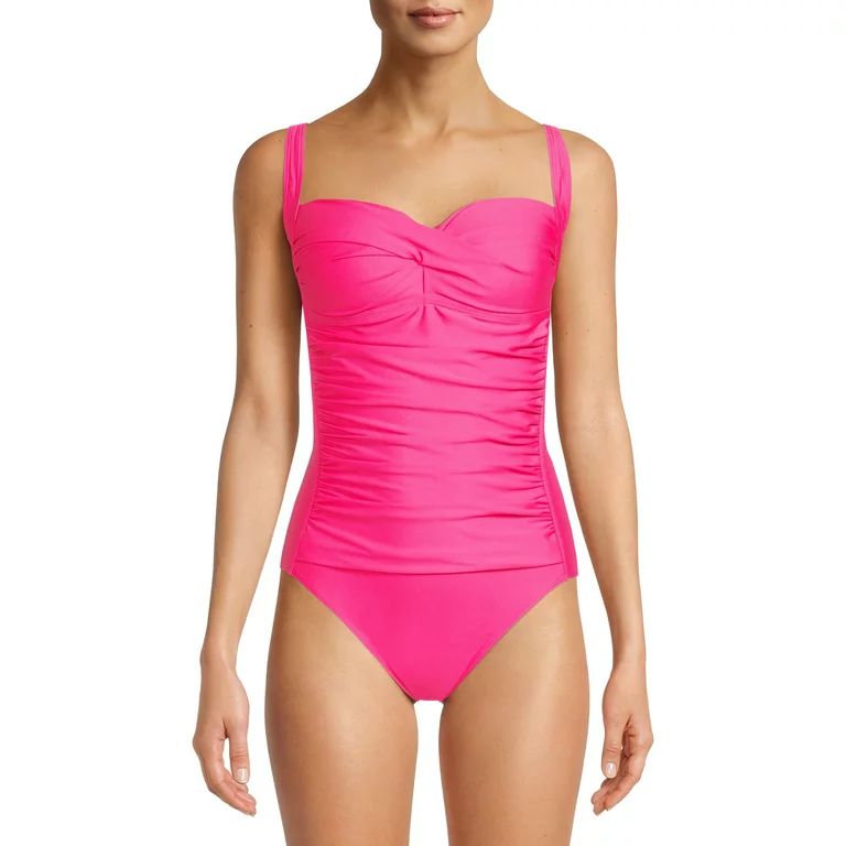 Nicole Miller Women's Ruched Solid One Piece Swimsuit | Walmart (US)